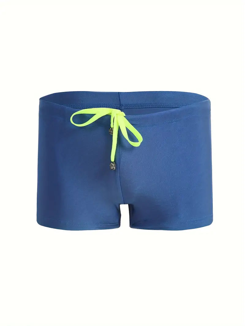 Men's Solid Boxer Sports Swimming Trunks - Blue