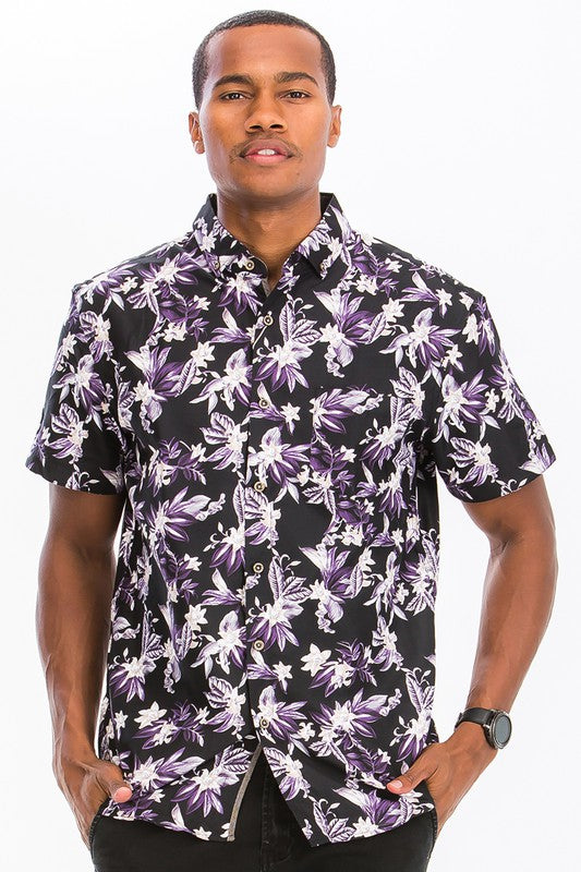 Mens Print Hawaiian Button-Down Shirt - Up To 3XL