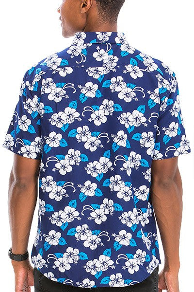 Mens Print Hawaiian Button Down Shirt