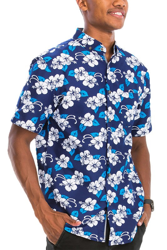 Mens Print Hawaiian Button Down Shirt