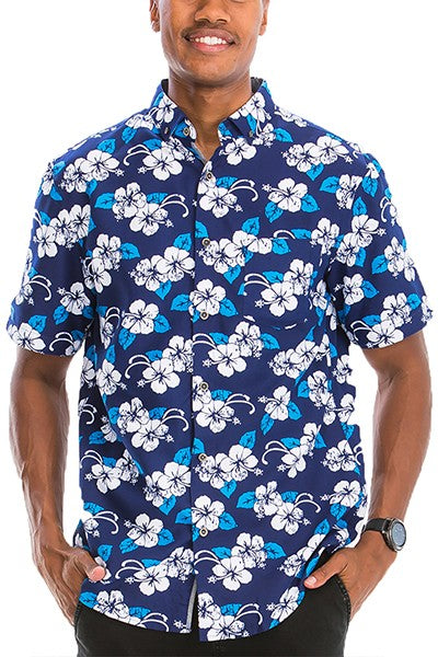 Mens Print Hawaiian Button Down Shirt