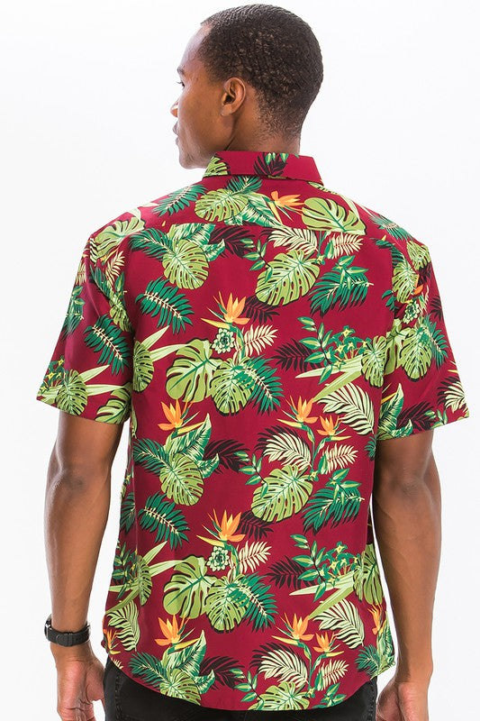 Mens Print Hawaiian Button Down Shirt - Up To 3XL