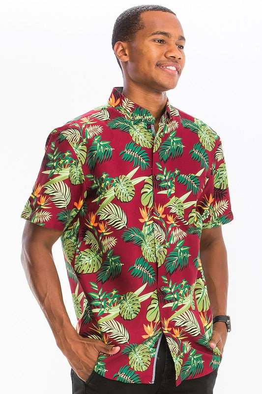 Mens Print Hawaiian Button Down Shirt - Up To 3XL