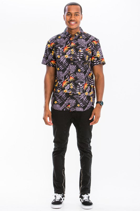 Men's Print Hawaiian Button-Down Shirt