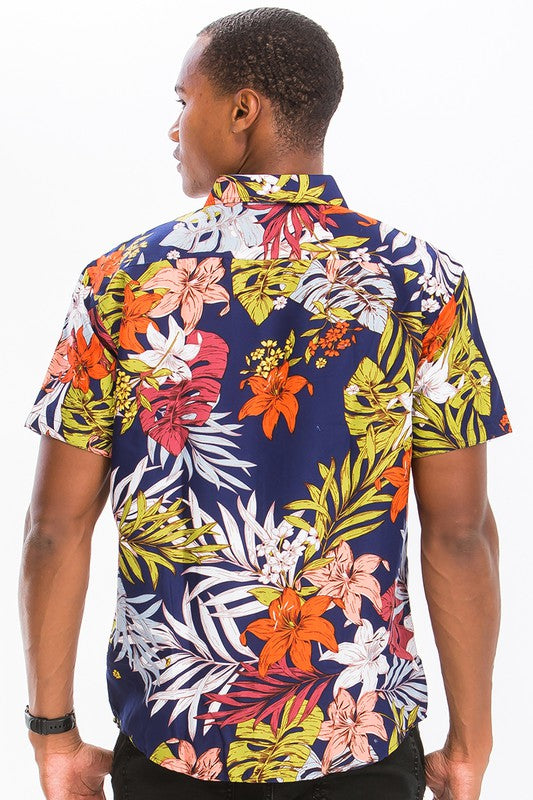 Men's Print Hawaiian Button-Down Shir - Up To 2XL