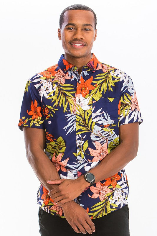 Men's Print Hawaiian Button-Down Shir - Up To 2XL