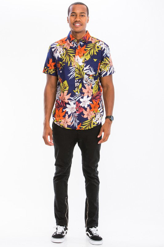 Men's Print Hawaiian Button-Down Shir - Up To 2XL