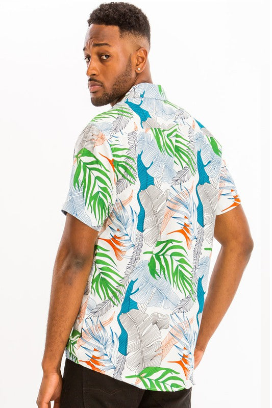 Mens Print Hawaiian Button-Down Shirt - Up To 3XL