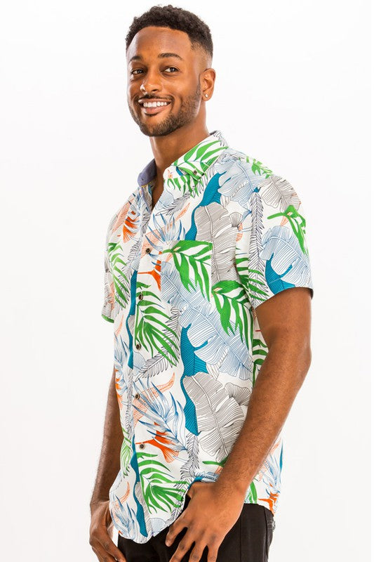 Mens Print Hawaiian Button-Down Shirt - Up To 3XL