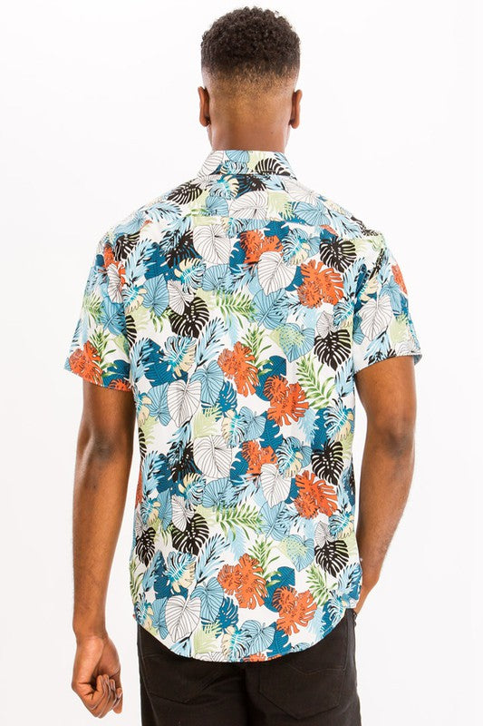 Mens Print Hawaiian Button Down Shirt - Up To 3XL