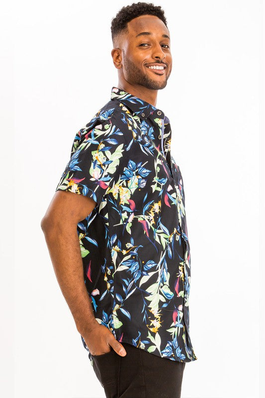 Mens Print Hawaiian Button Down Shirt - Up To 2XL