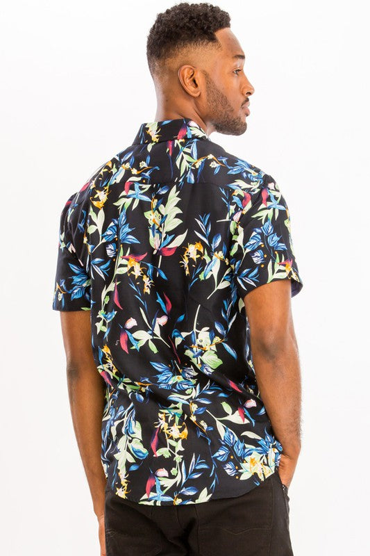 Mens Print Hawaiian Button Down Shirt - Up To 2XL