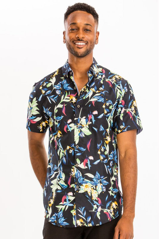 Mens Print Hawaiian Button Down Shirt - Up To 2XL