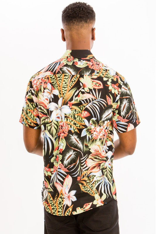 Men's Print Hawaiian Button-Down Shirt - Up To 3XL