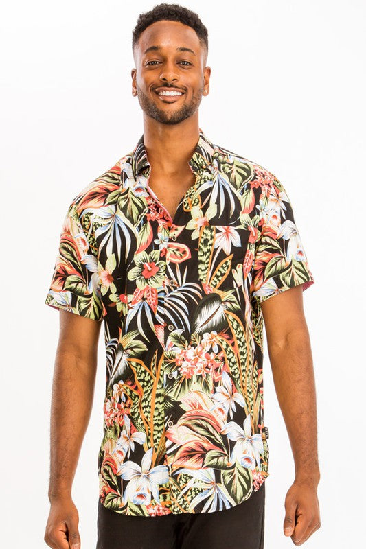 Men's Print Hawaiian Button-Down Shirt - Up To 3XL