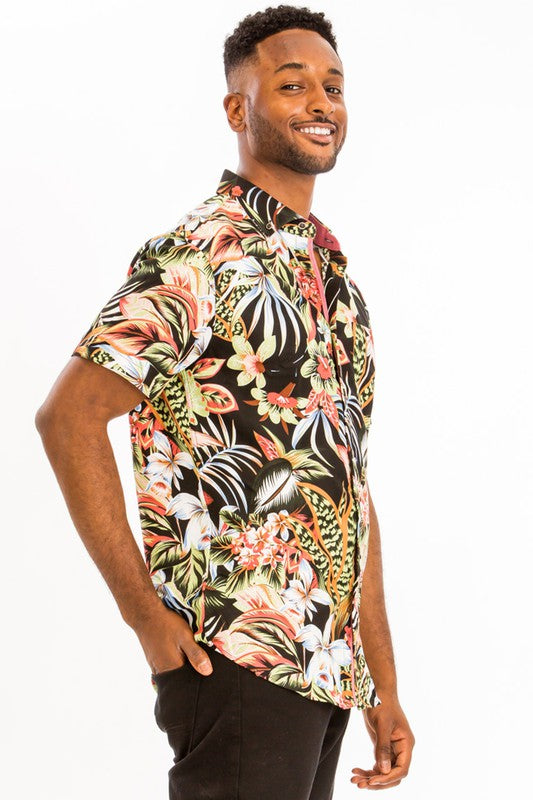 Men's Print Hawaiian Button-Down Shirt - Up To 3XL