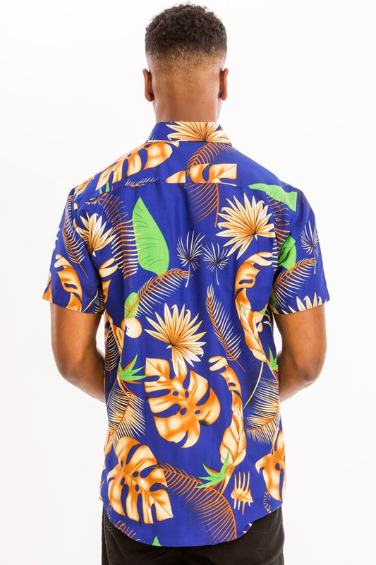 Men's Print Hawaiian Button-Down Shirt - Up To 2XL