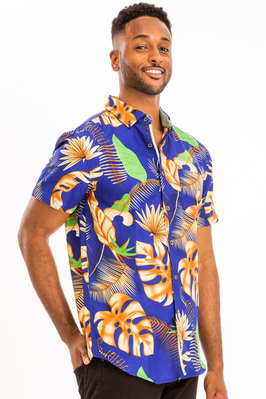 Men's Print Hawaiian Button-Down Shirt - Up To 2XL