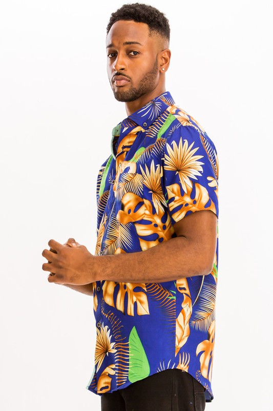 Men's Print Hawaiian Button-Down Shirt - Up To 2XL