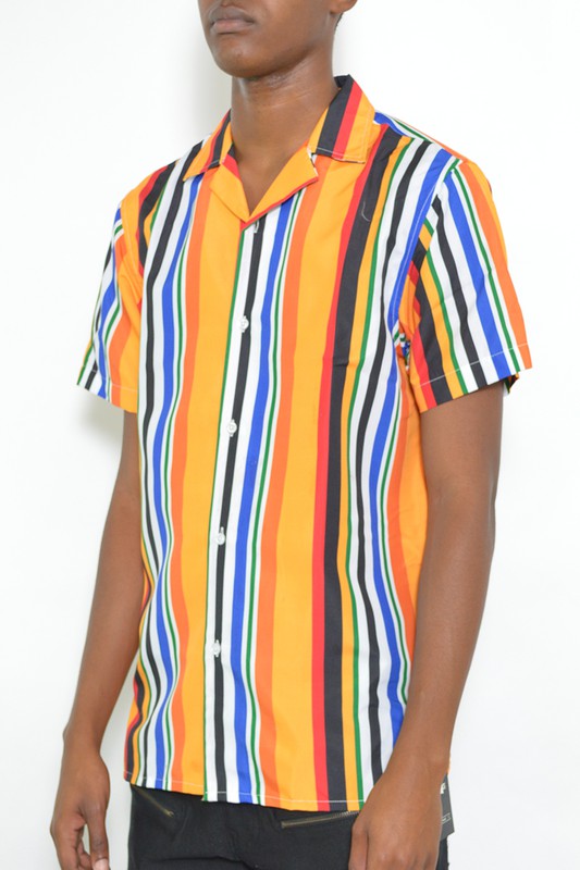 MEN'S STRIPED BUTTON-DOWN SHIRT PRINT - Up To 2XL