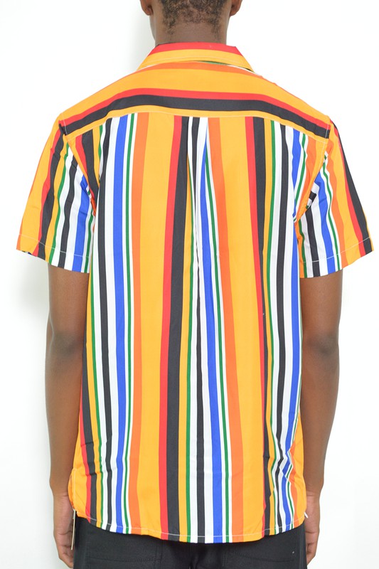 MEN'S STRIPED BUTTON-DOWN SHIRT PRINT - Up To 2XL