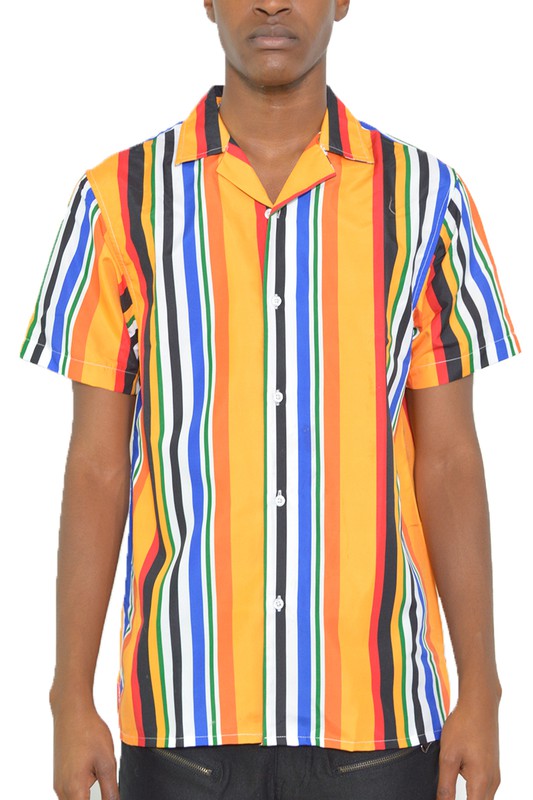 MEN'S STRIPED BUTTON-DOWN SHIRT PRINT - Up To 2XL