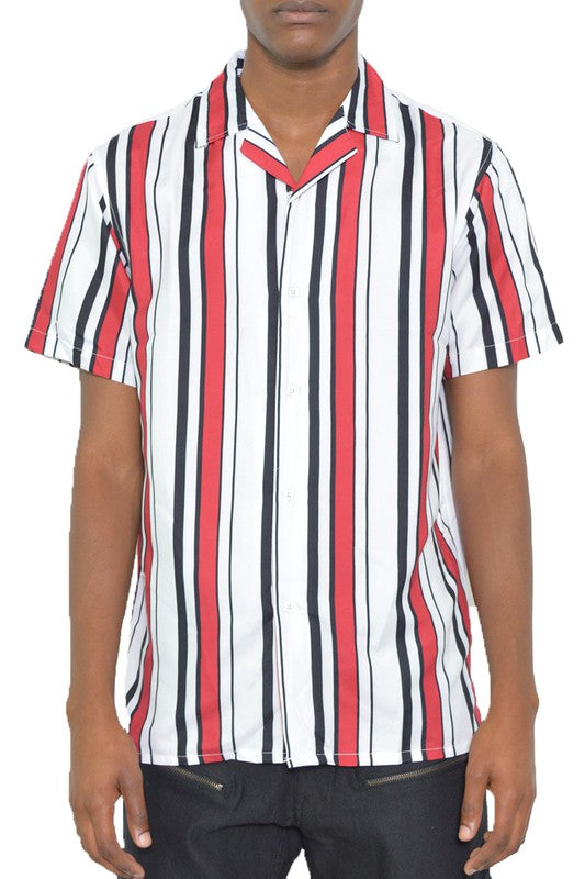 MEN'S SHORT SLEEVE STRIPED BUTTON-DOWN SHIRT - 2 Color Options - Up To 3XL