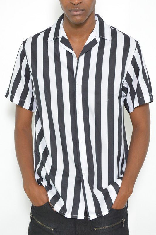 MEN'S SHORT SLEEVE STRIPED BUTTON-DOWN PRINT SHIRT - Up To 3XL