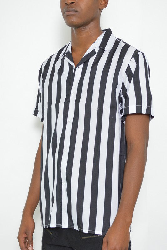 MEN'S SHORT SLEEVE STRIPED BUTTON-DOWN PRINT SHIRT - Up To 3XL