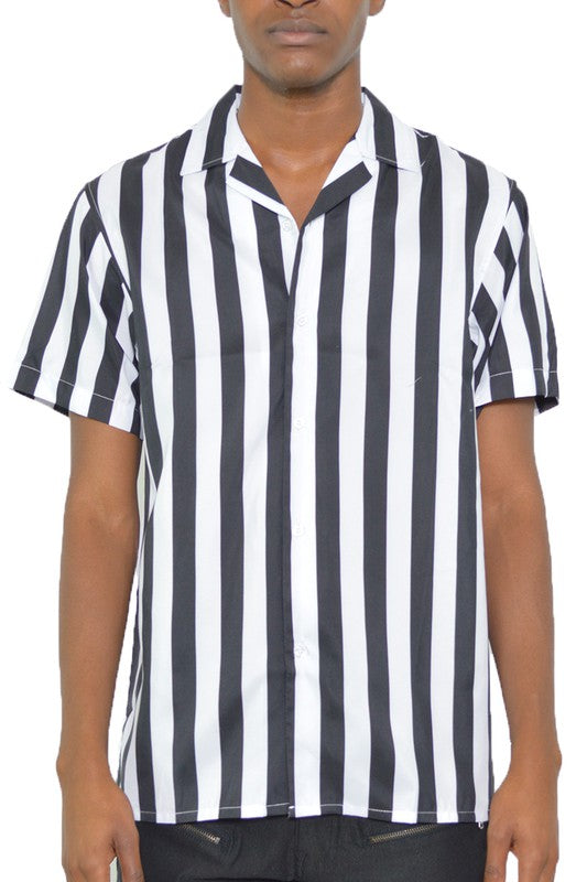 MEN'S SHORT SLEEVE STRIPED BUTTON-DOWN PRINT SHIRT - Up To 3XL