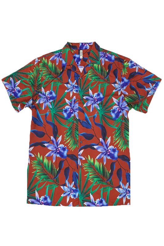 MENS TROPICAL RED BUTTON DOWN SHIRT PRINT - UP TO 2XL