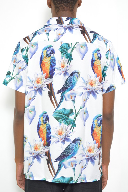 MENS TUCAN PARROT PRINT RESORT BUTTON DOWN SHIRT - UP TO 2XL