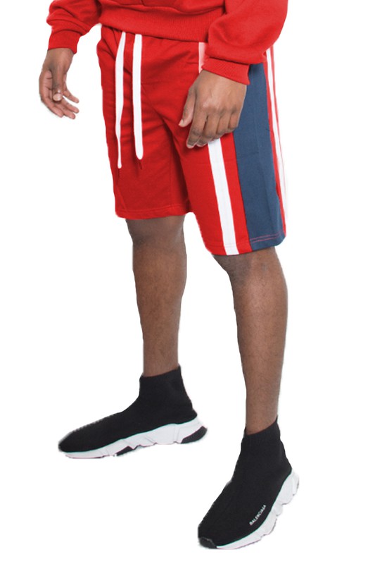 Men's Color Block Stripe Sweat Shorts - 5 Color Options - Up To 3XL