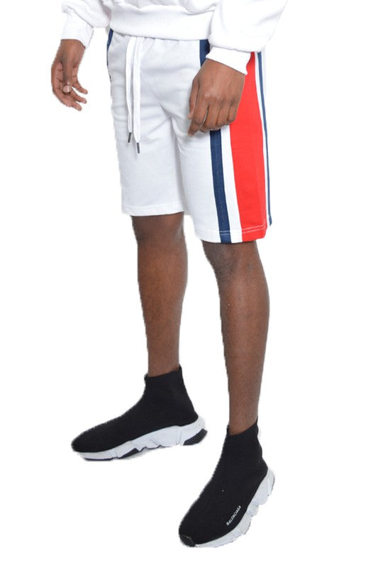 Men's Color Block Stripe Sweat Shorts - 5 Color Options - Up To 3XL