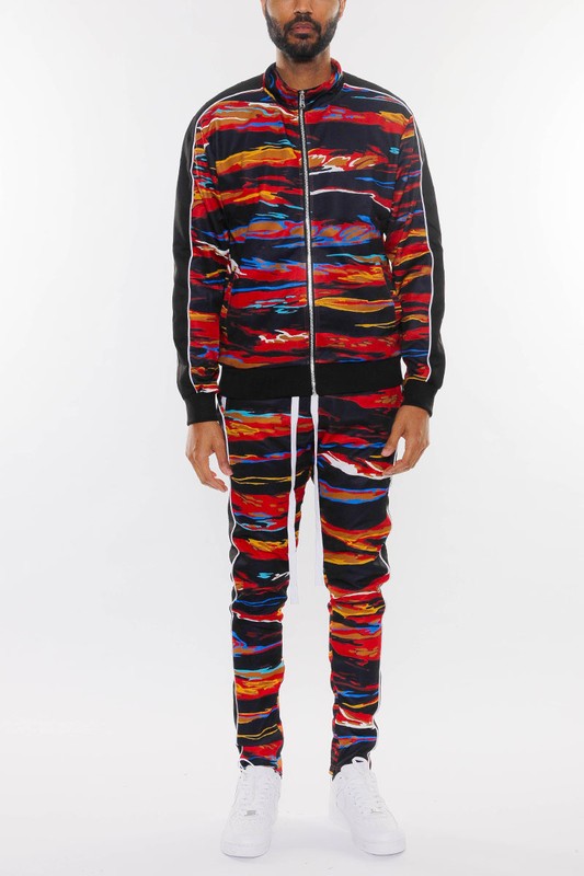 MENS PRINT FULL ZIP TRACK SUIT SET, 3 COLOR OPTIONS UP TO 3XL