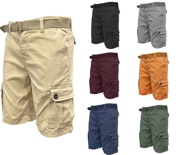 Men's Belted Cargo Shorts with Belt - 8 Color Options - Up To 40"