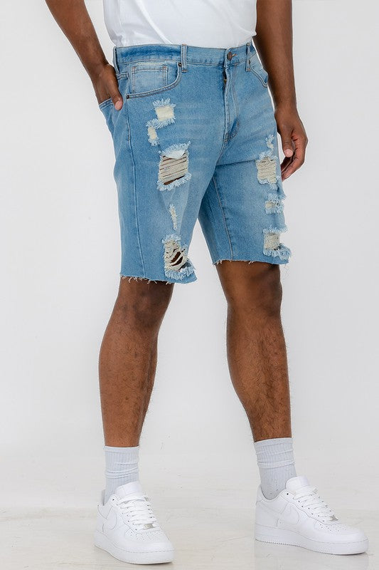 Distressed Stretch Denim Shorts - 4 Color Options - Up To size 40"