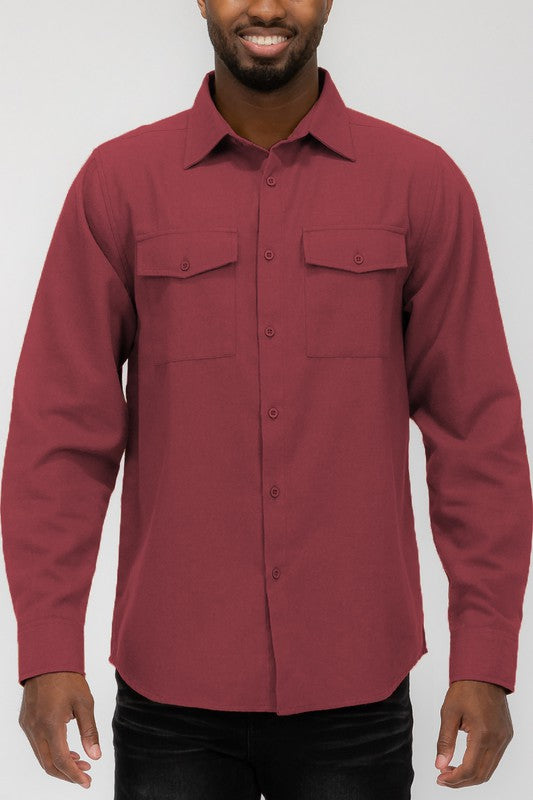 Mens Solid Flannel Shirt - 8 Color Options - Up To 3XL