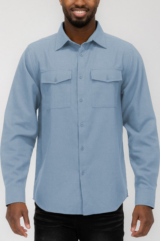 Mens Solid Flannel Shirt - 8 Color Options Up To 3XL