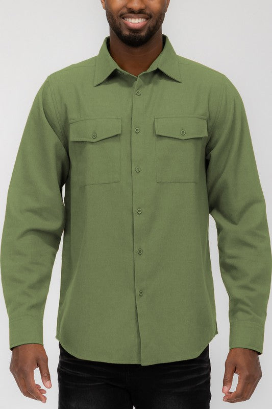 Mens Solid Flannel Shirt - 8 Color Options Up To 3XL