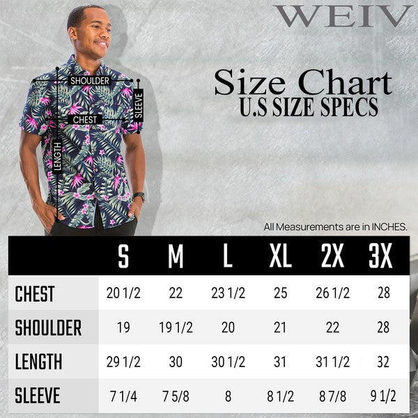 Mens Print Hawaiian Button Down Shirt - Up To 3XL