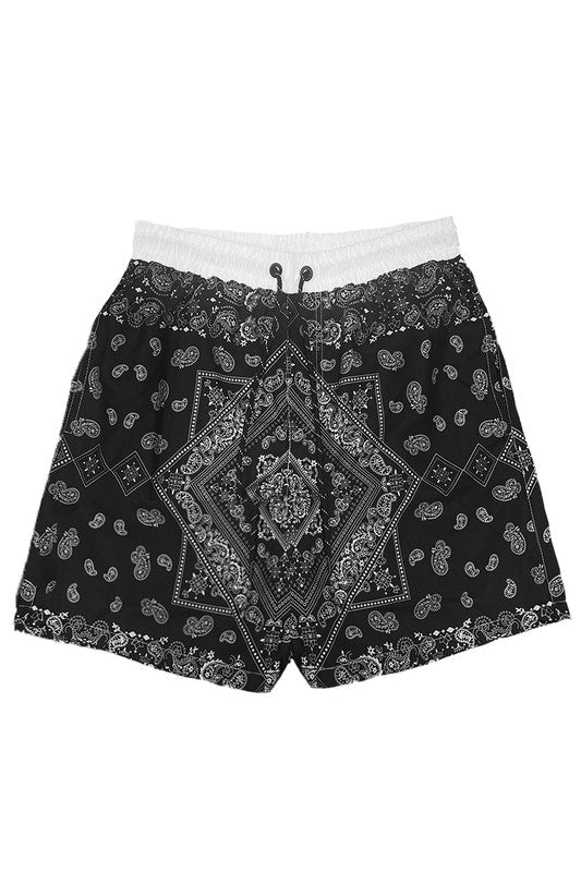 Paisley Bandana Print Swim Trunks Board Shorts - Up To Size 3XL