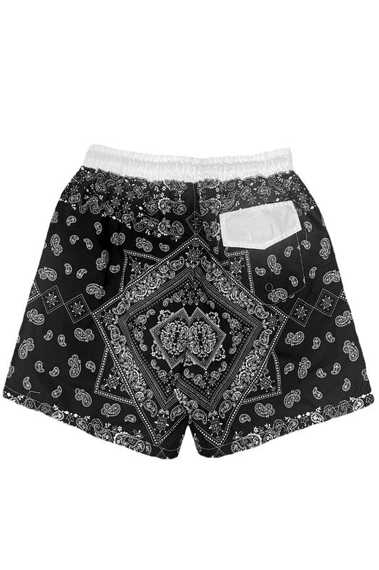 Paisley Bandana Print Swim Trunks Board Shorts - Up To Size 3XL