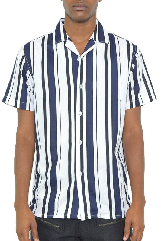 MEN'S SHORT SLEEVE STRIPED BUTTON-DOWN SHIRT - 2 Color Options - Up To 3XL