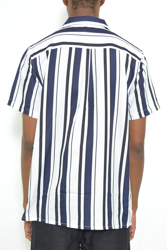 MEN'S SHORT SLEEVE STRIPED BUTTON-DOWN SHIRT - 2 Color Options - Up To 3XL