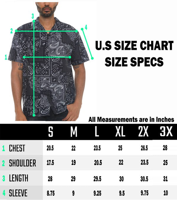 Mens Collared Print Button Down Short Sleeved Shirt - Up To 3XL