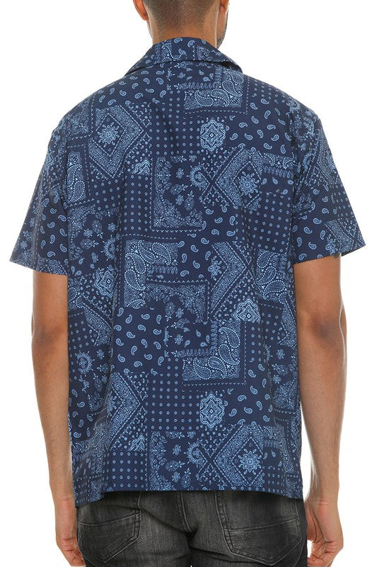 Mens Collared Print Button Down Short Sleeved Shirt - Up To 3XL