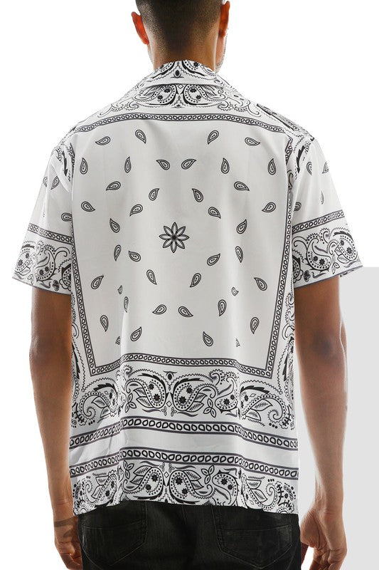 Mens Collared Print Button Down Short Sleeved Shirt Up To 3XL