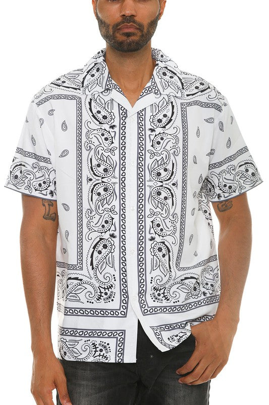 Mens Collared Print Button Down Short Sleeved Shirt Up To 3XL