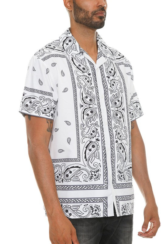 Mens Collared Print Button Down Short Sleeved Shirt Up To 3XL